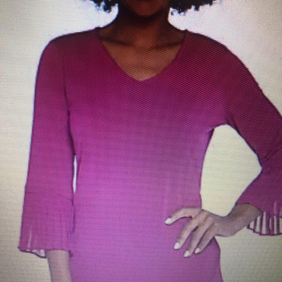 Susan Graver Liquid Knit Top with Pleated Chiffon Cuffs - Picture 3 of 6